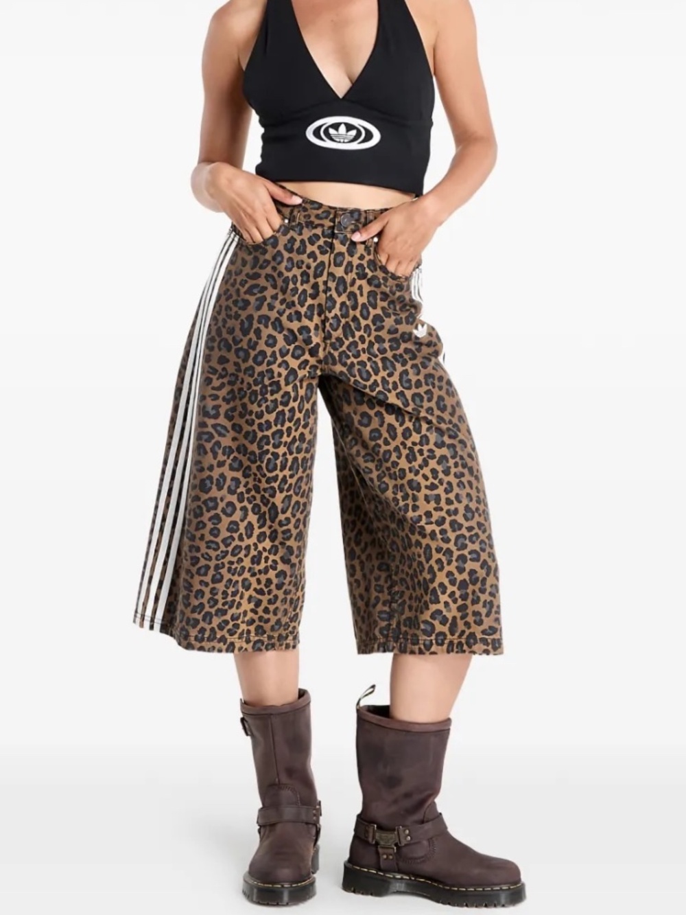 Adidas Originals Leopard 3 Stripes 28" Culotte Bermuda Denim Shorts KA2676 NWT